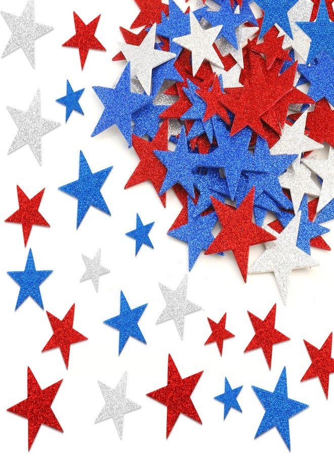 KQNBI Foam Star Stickers 90 Pcs 4th of July Foam Stickers Red White Blue Glitter Sticker Self Adhesive Patriotic Glitter Star Shaped Sticker for Kids Art Crafts Greeting Card Memorial Independence Day Decor - Image 1